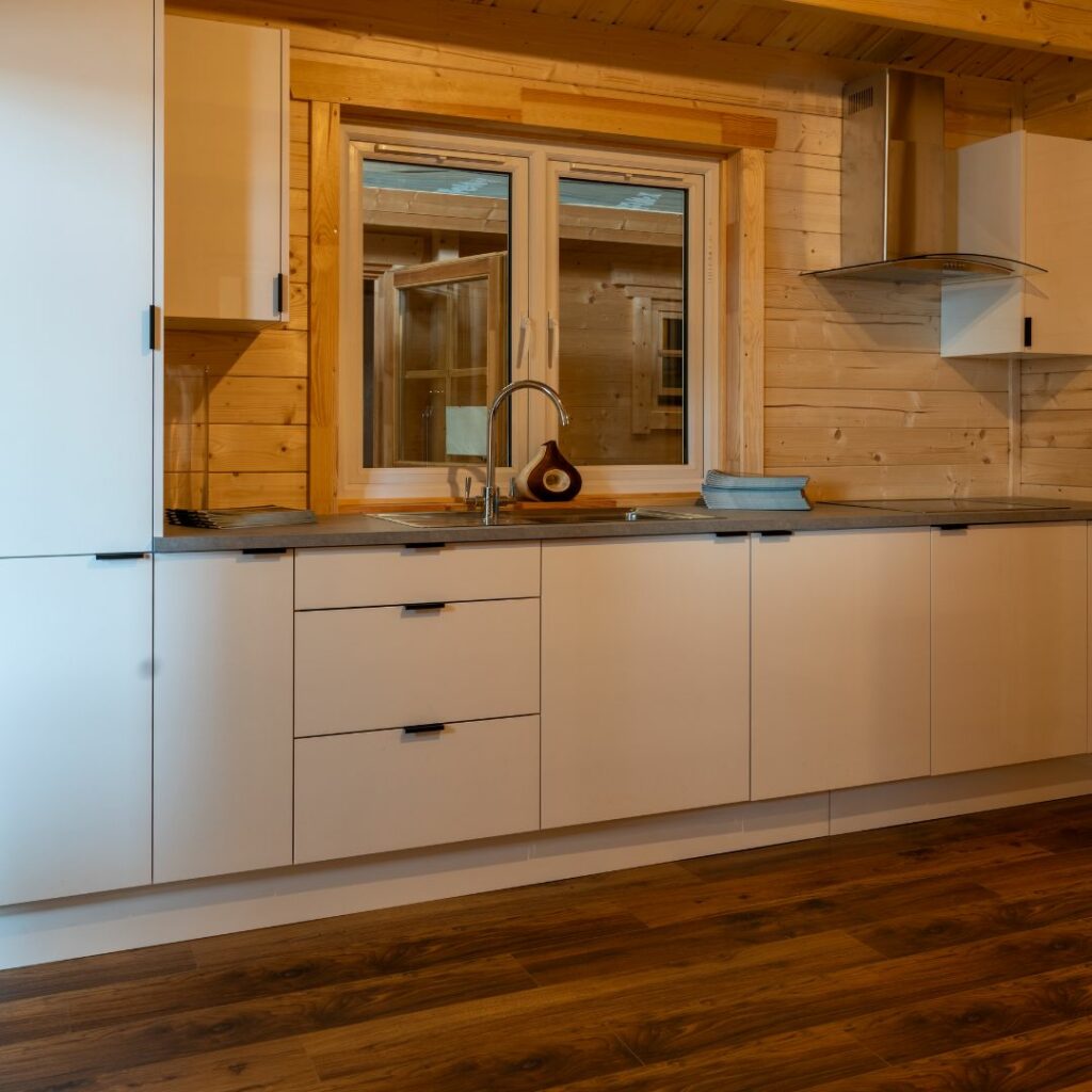 kitchen in wooden cabin