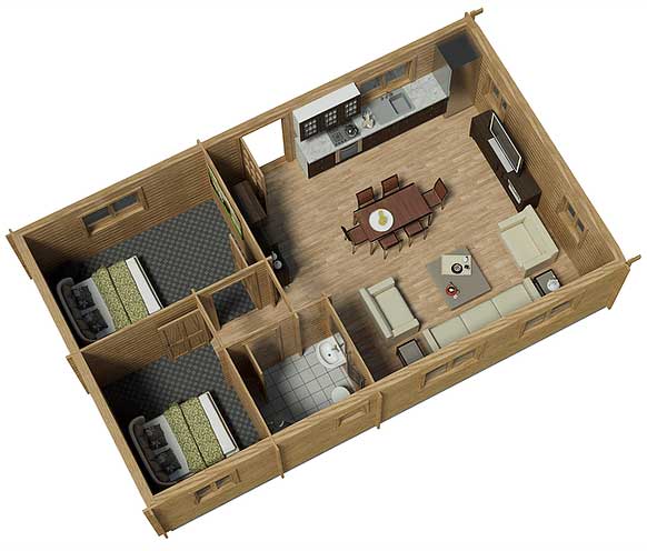 two bedroom log cabin plan