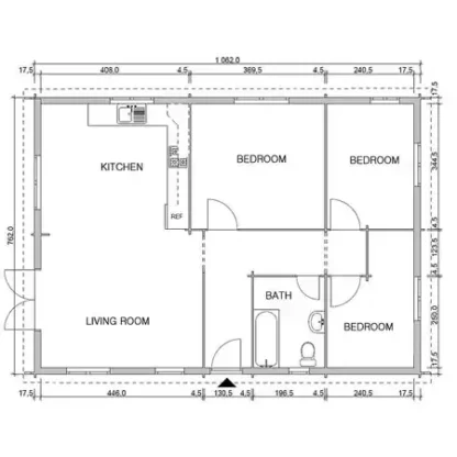 Three bedroom log cabin floor plan