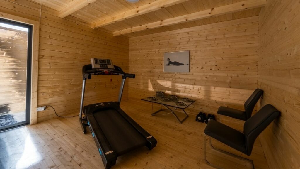 interior of wooden cabin - training room