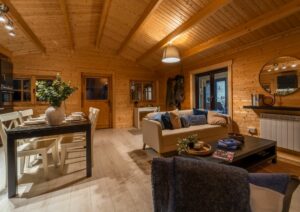 cozy log cabin with wooden interior