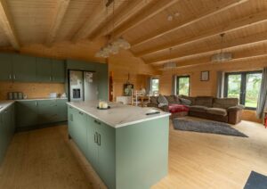 cozy log cabin kitchen with wooden interior